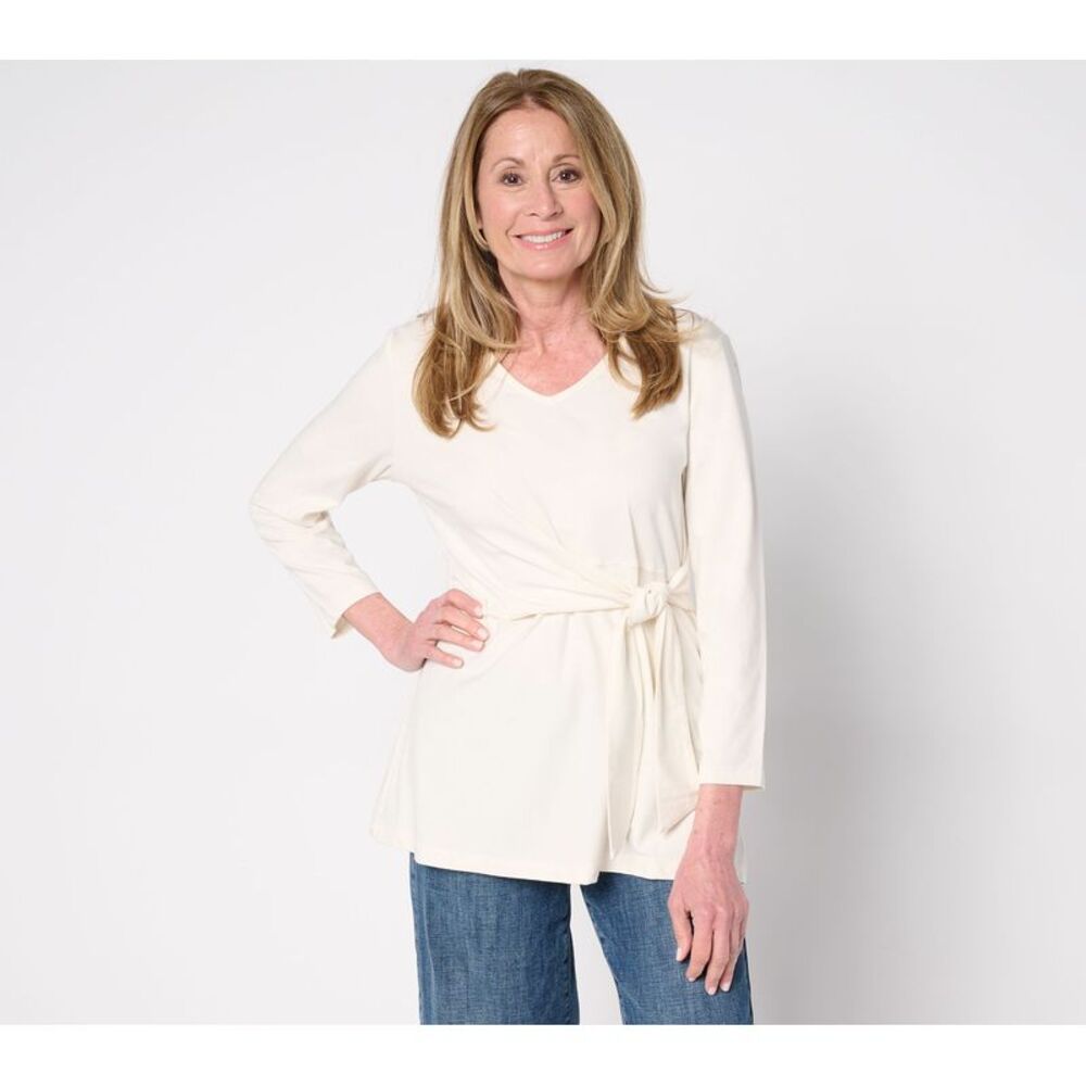 SUNNYLiFE Women's Top Sz L Denim & Co. Beach Jersey Bracelet Sleeve White